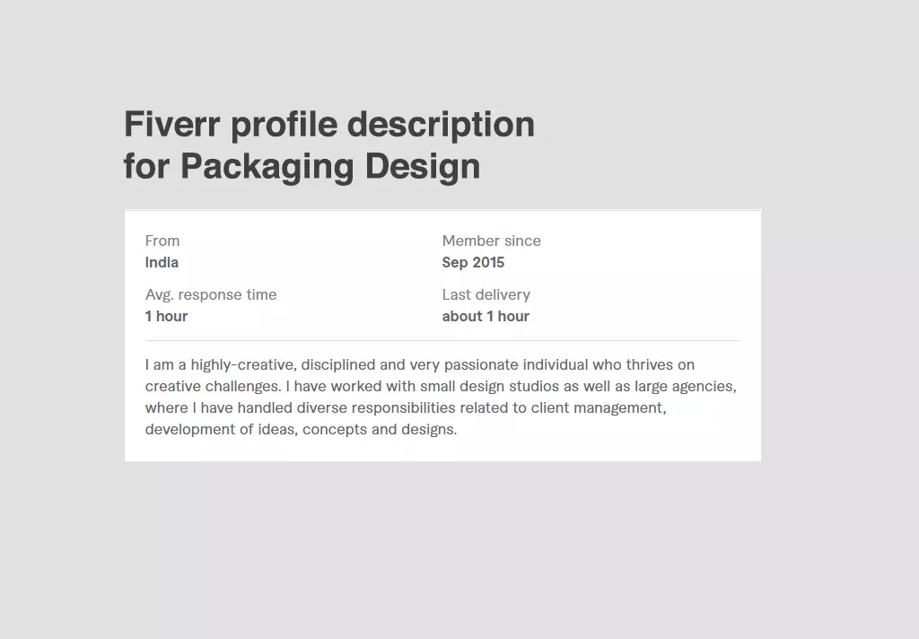 Fiverr profile description Packaging Design