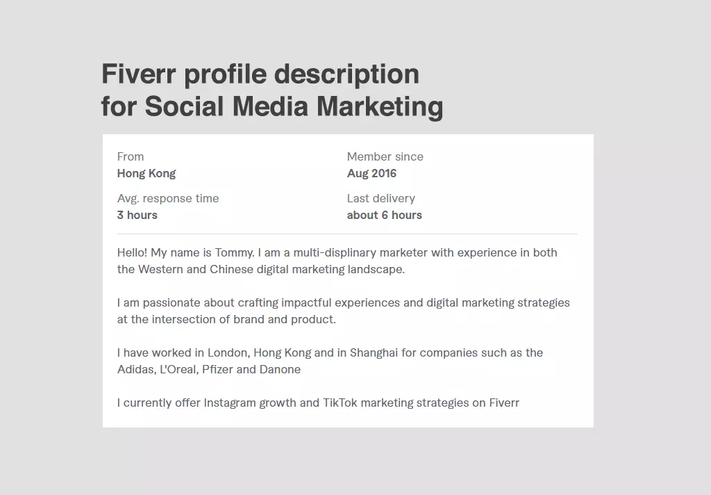 Fiverr profile description Social Media Marketing