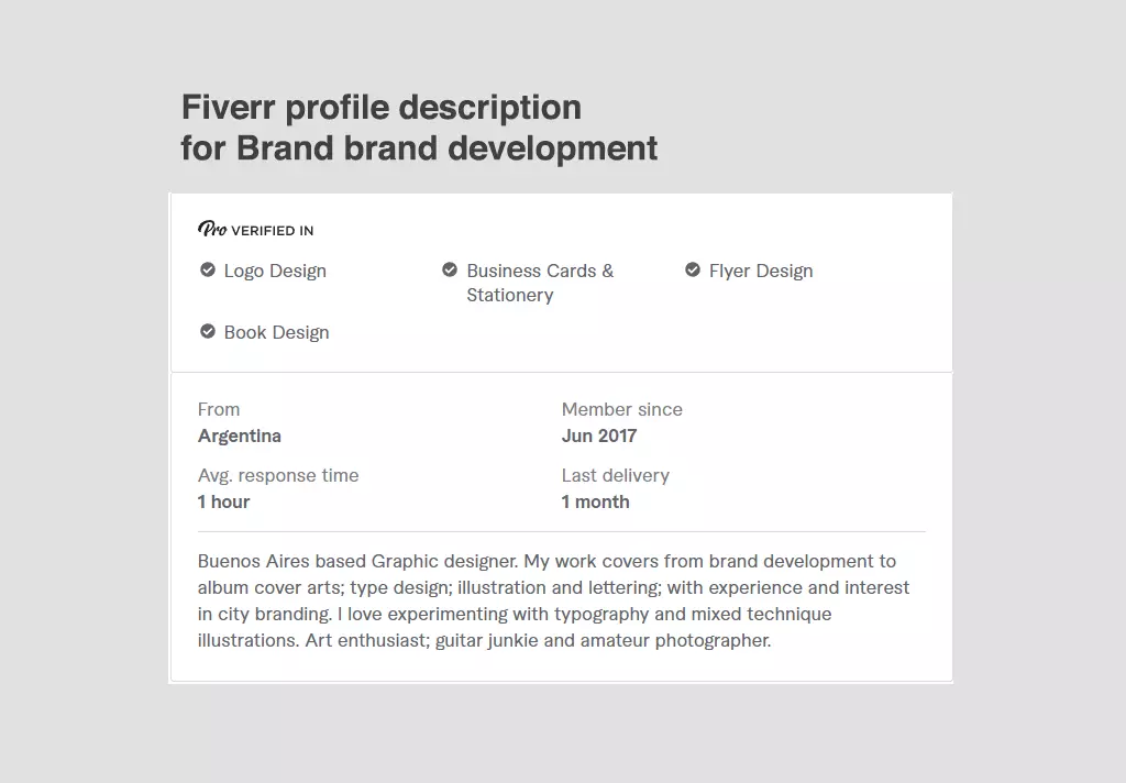 Fiverr profile description for brand development