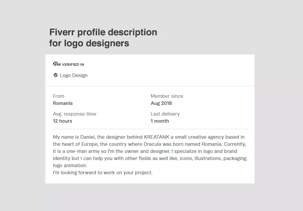Fiverr profile description for logo designer