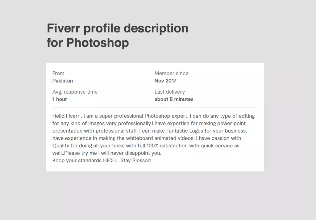 Fiverr profile description for Photoshop
