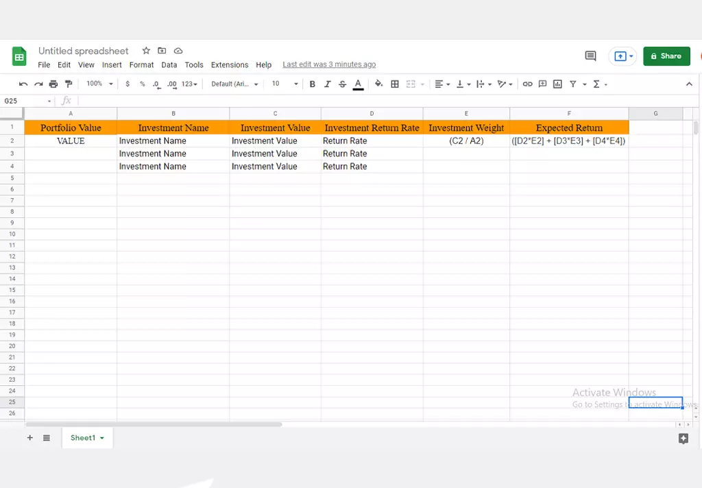 How to calculate Portfolio return in excel